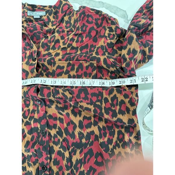 Go Silk Leopard Print Blouse Button Down Long Sleeve Shirt L - Picture 4 of 4